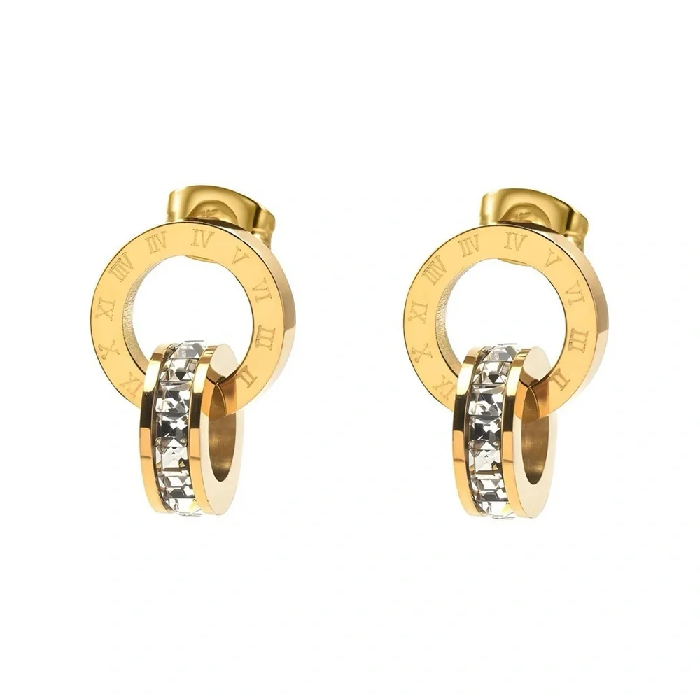 Elegant Gold and Cubic Zirconia Earrings - Picture 2 of 2